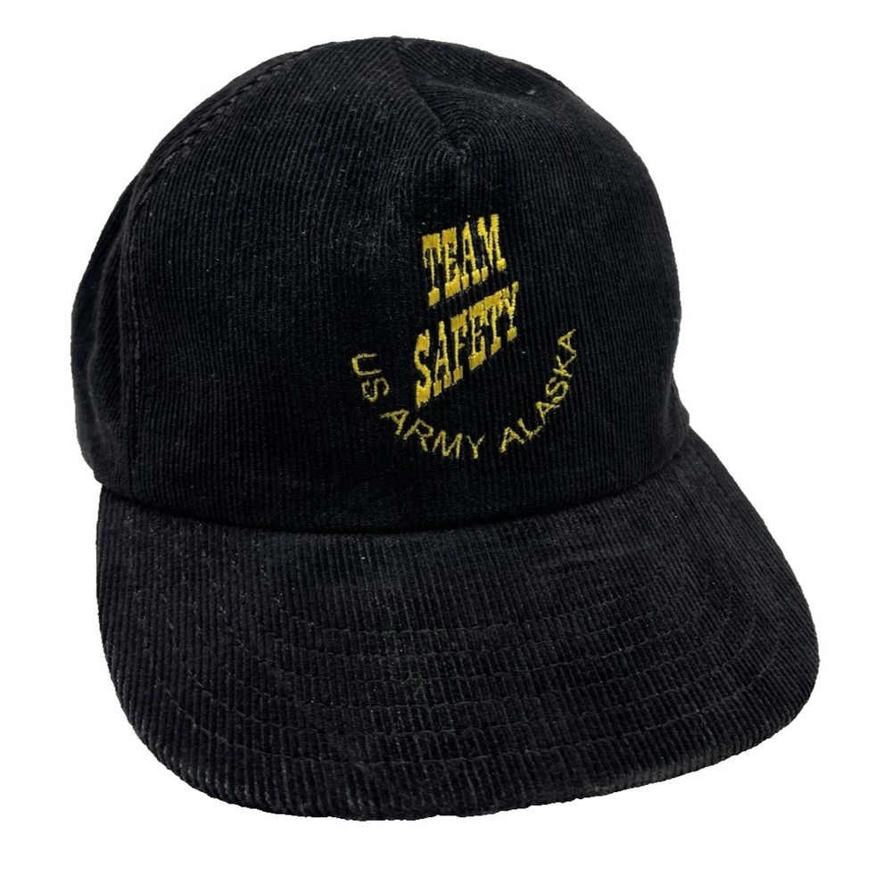 Team Safety US Army Alaska Fort Wainwright Hat Corduroy Cap Snapback USA Vintage